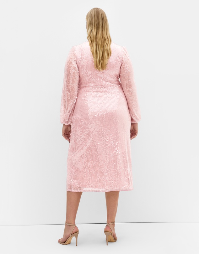 City Chic - Plus size Sequin Midi Dress - soft pink