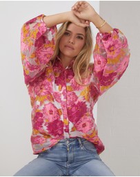 Esther & Co - Janette Shirt - Pink and White Floral