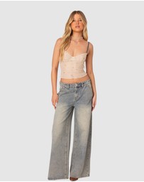 EDIKTED - Nicola Sheer Mesh Printed Bra Top