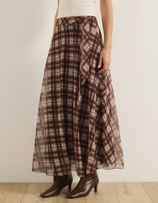 Atmos&Here - Rumi Checked Print Maxi Skirt