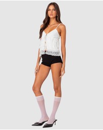 EDIKTED - Lacey Split Front Ruffle Tank Top