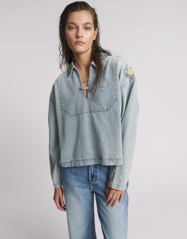 ONE TEASPOON - Retro Pullover Denim Shirt - Soft Blue
