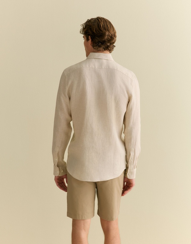 Trenery - Tailored Fit Basketweave Linen Shirt in Barley