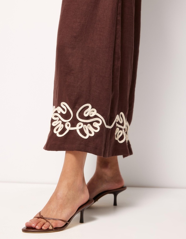 AERE - Quinn Embroidered Linen Midi Dress