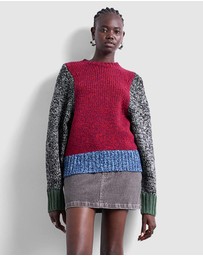 TOPSHOP - Knitted Twist Yarn Patchwork Volume Sleeve Jumper
