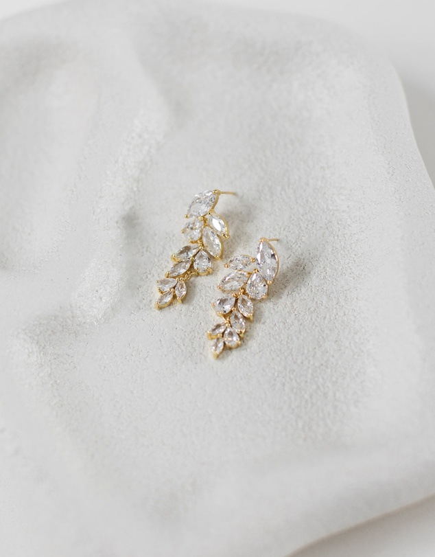 The White Collection - Eva - Elegant Gold Bridal Earrings