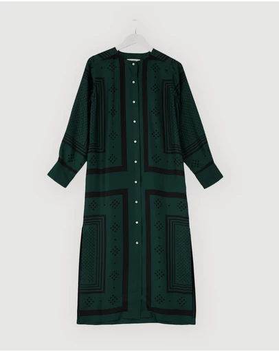 Revibe - Repaired Oroton Spot Scarf Print Column Dress - AU 6