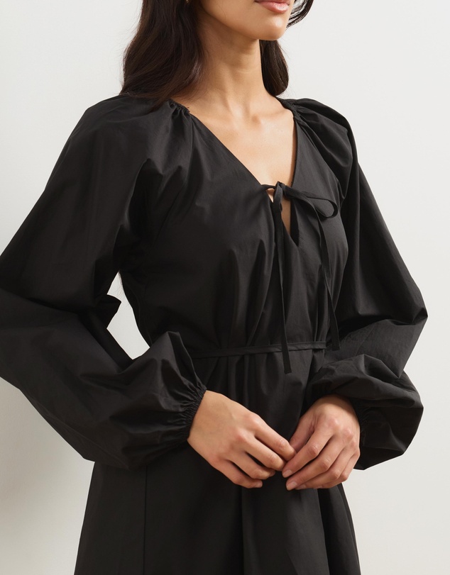 Atmos&Here - Melani Smock Mini Dress With Neck And Waist Tie