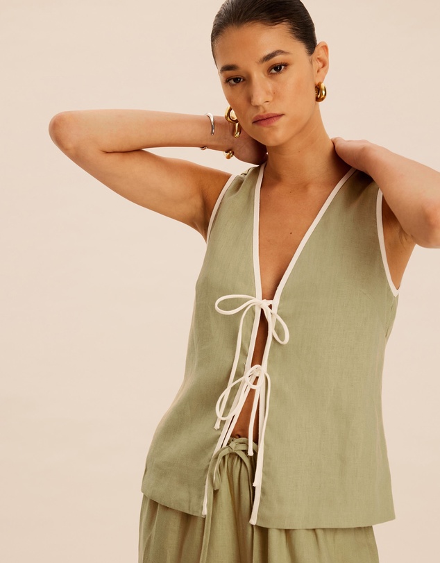 AERE - Sloane Linen Tie Top