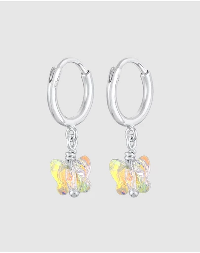 Elli Jewelry - Crystal Butterfly Kids Huggie Earrings in 925 Silver