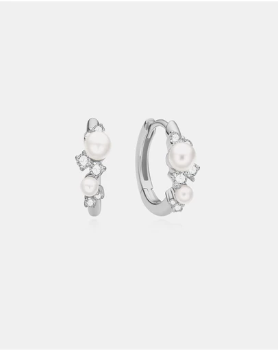 Ania Haie - Ania Haie Silver Shell Pearl Cluster Huggie Hoop Earrings