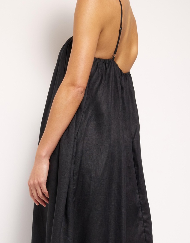 AERE - Liv Linen Gathered Neckline Midi Dress