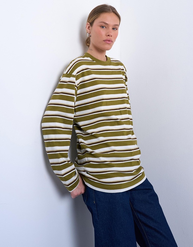 TOPSHOP - Stripe Long Sleeve Slouchy Skater Tee