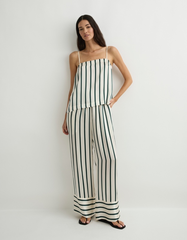 BONDI BORN - Cannes Silk Camisole - Forest Stripe