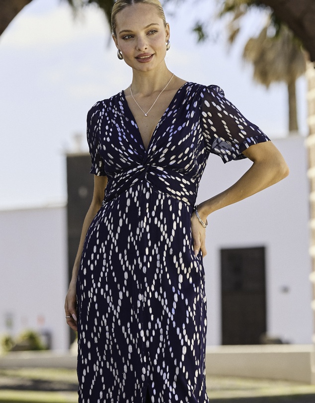 Sosandar - Fleck Print Twist Front Dress