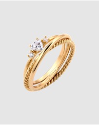 Elli Jewelry - Ring Set Crystal Heart 925 Sterling Silver Gold-Plated