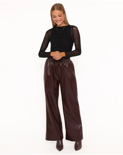 Petal & Pup - Saffron Vegan Leather Wide Leg Pant - Burgundy