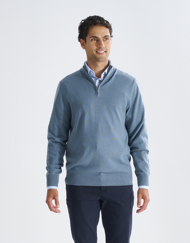 3 Wise Men - 3 Wise Men Harvey Zip Neck Merino Knit - Cement