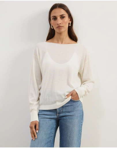Atmos&Here - Riva Off Shoulder Fine Knit Top With Long Batwing Sleeve