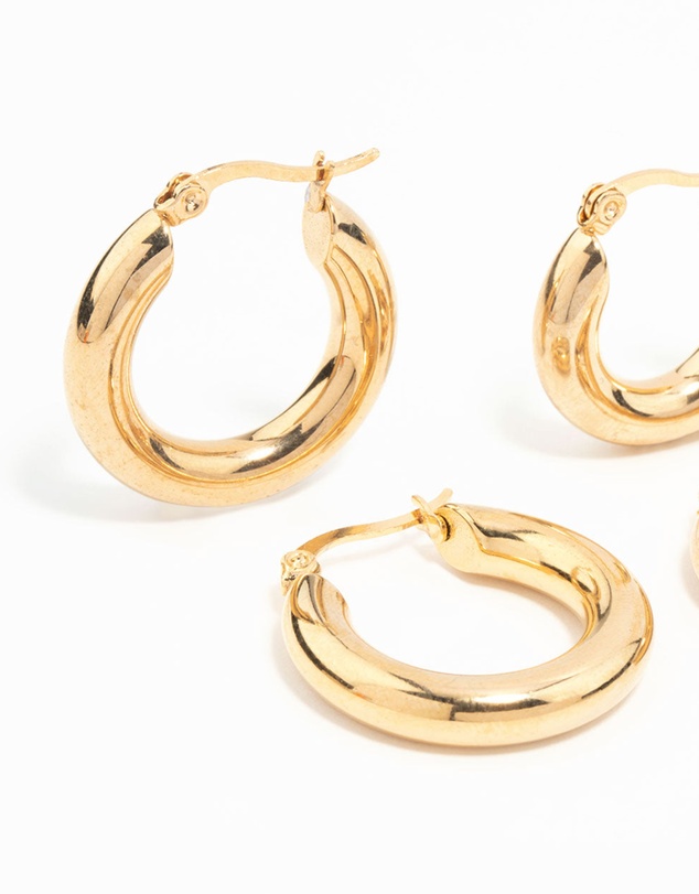 Lovisa - Waterproof Gold Plated Stainless Steel Tube Hoop Earrings 2-Pack