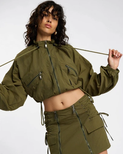 ONE TEASPOON - Drift Cropped Bubble Hem Jacket - Khaki
