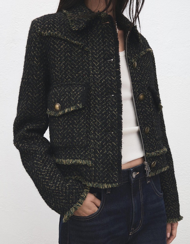 M.N.G - Tweed Jacket With Lapel Collar