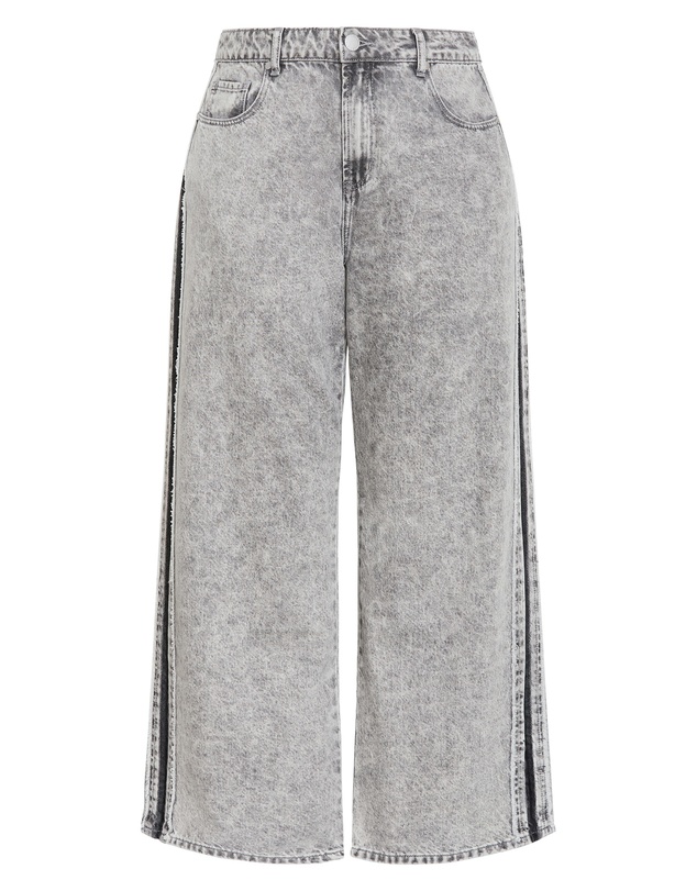 City Chic - Plus size Harley Fit Leila Side Stripe Wide Leg Jean - light grey wash