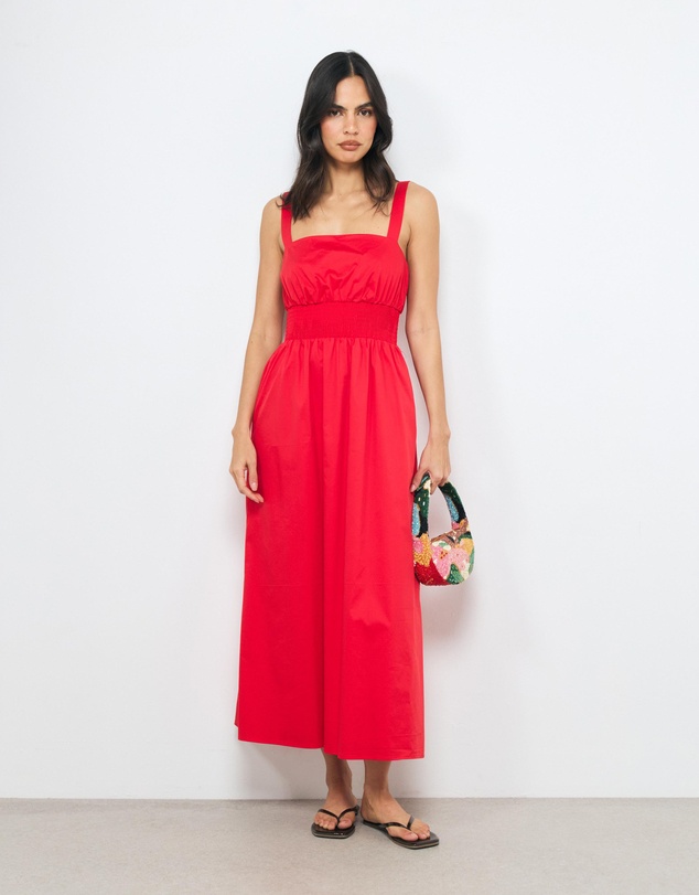 AERE - Liona Cotton Shirred Waist Midi Dress