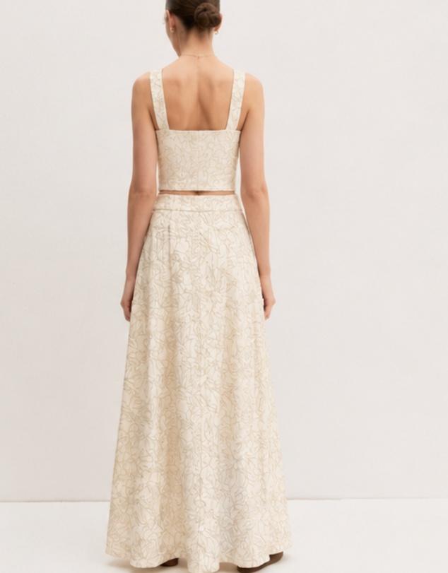 Emme | Max Mara Group - Ivory Floral Jacquard Top & Skirt Set