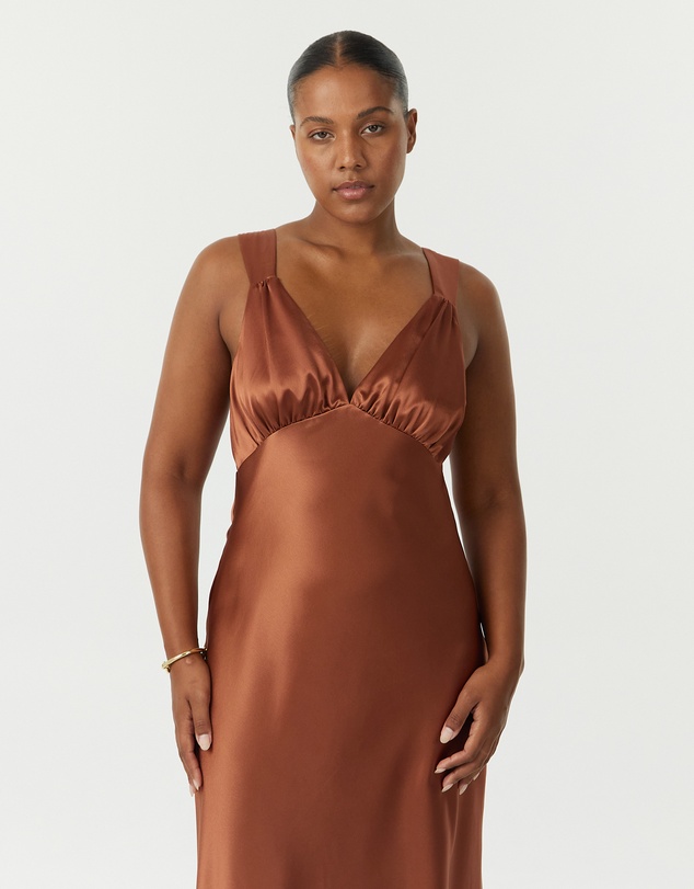 Third Form - Satin Gather Bra Bias Slip Dress
