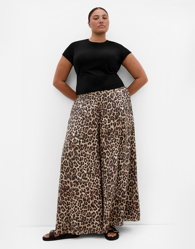 City Chic - Plus size Elsie Leopard Print Wide Leg Pant - chocolate