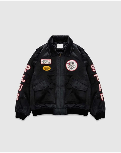 Duke + Dexter - Plus Black Satin Bomber Jacket