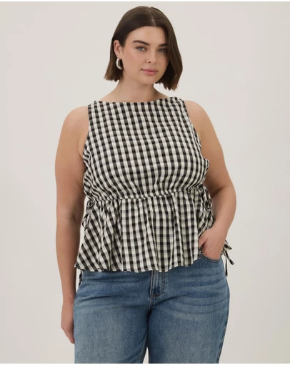 Atmos&Here Curvy - Greta Gingham Peplum Top