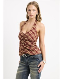Insight - Kiera Ruched Check Halter Top