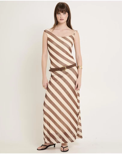 Alice In The Eve - Mesh Stripe Maxi Dress