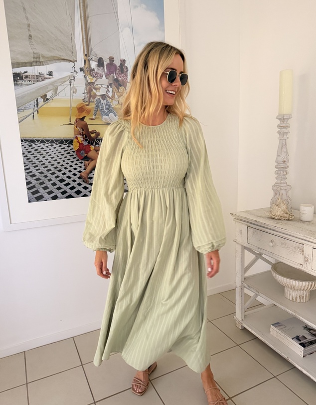 Esther & Co - Iolana Dress - Soft Khaki Long Sleeve
