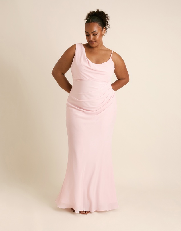 Six Stories - Cowl Front Asymmetrical Chiffon Bridesmaid Dress
