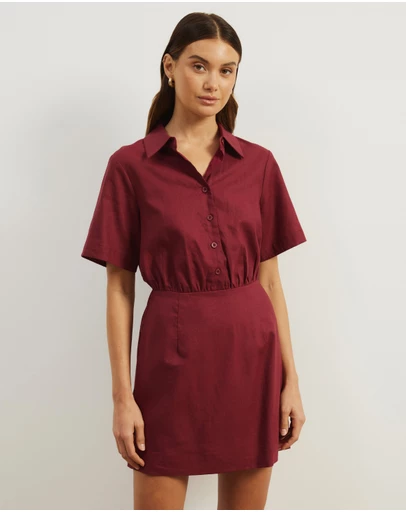 Atmos&Here - Remi Linen Blend Mini Shirt Dress