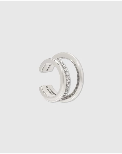 Wanderlust + Co - Double Pave Silver 9mm Ear Cuff