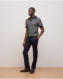 Trenery - Texture Knit Collared Short Sleeve Polo in Navy