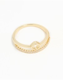 Lovisa - Gold Plated Cubic Zirconia Dainty Stacked Flower & Band Rings 2-Pack
