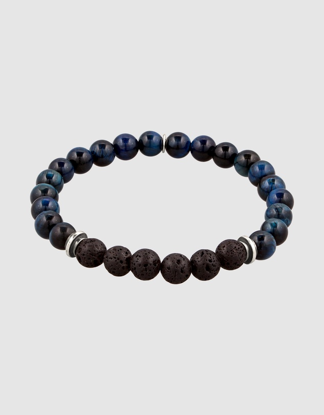 Kuzzoi - ICONIC EXCLUSIVE - Lava and Tiger's Eye Bead Bracelet with Sterling Silver Elements