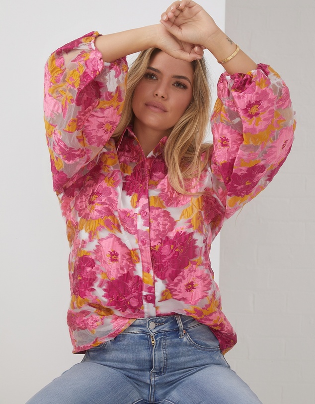 Esther & Co - Janette Shirt - Pink and White Floral
