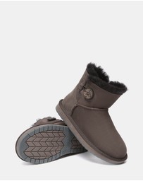 EVERAU - Australian Shepherd Ugg Mini Button Sheepskin Upper UGG Boots