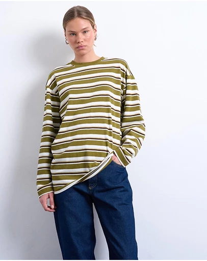 TOPSHOP - Stripe Long Sleeve Slouchy Skater Tee