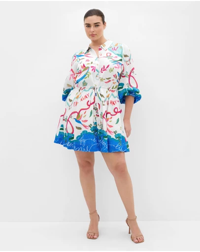 City Chic - Tahlia Spirit Print Mini Dress - White