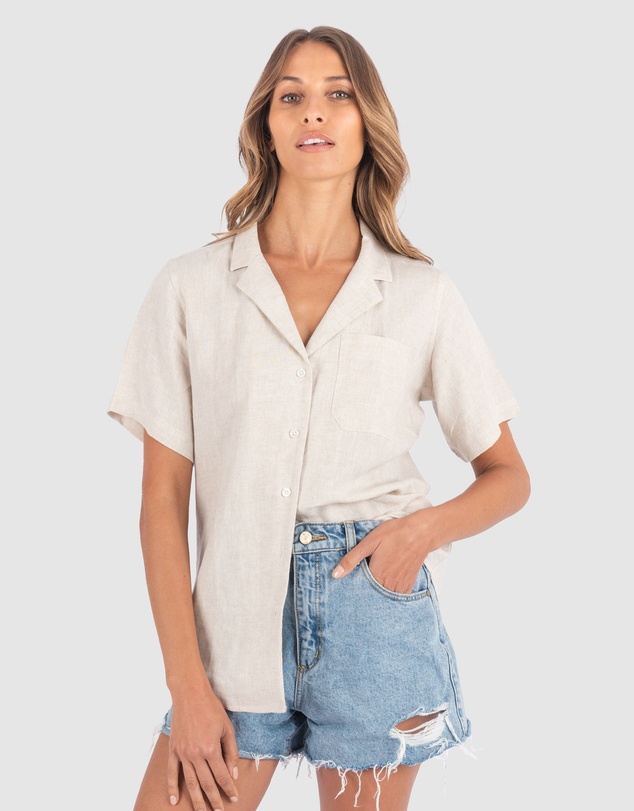 CAMIXA - REVERE Open Collar Short Sleeve Linen shirt