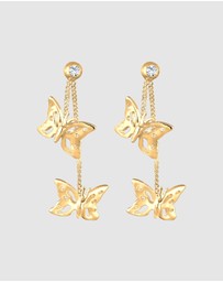 Elli Jewelry - Earrings Ear Hanger Butterfly Trend Nature with Crystals in 925 Sterling Silver Gold Plated