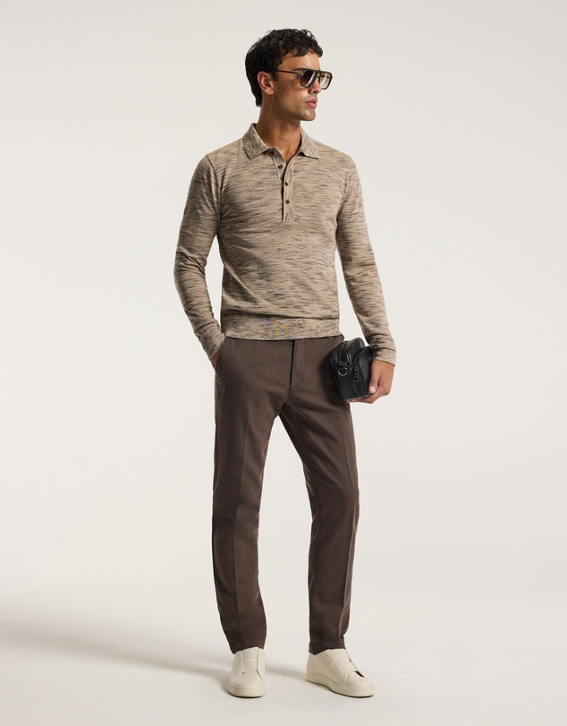 Calibre - Melange Merino Wool Long Sleeve Polo Flint