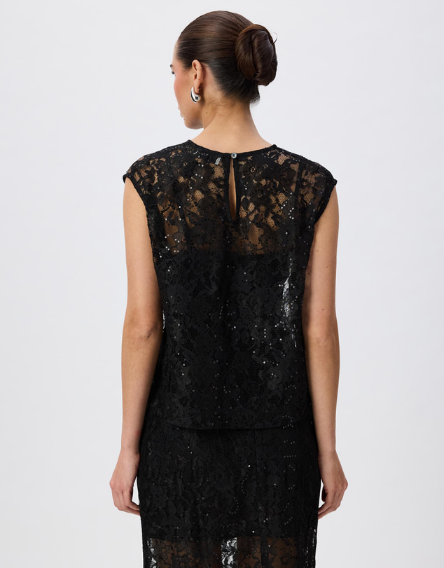 Tussah - Lauren Sequin Sheer Lace Cap Sleeve Top